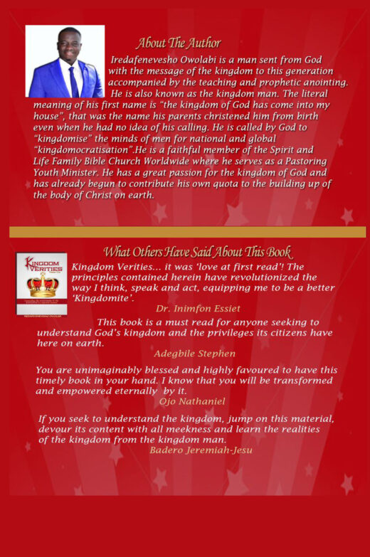 The back cover of Kingdom Verities, Volume 1, by Iredafenevesho Owolabi