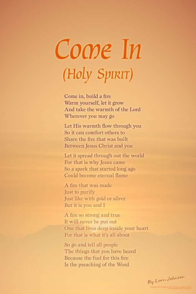 Come In (Holy Spirit) poster by poet Lorn Johnson