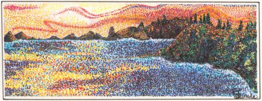 Sunset Waters by Elaine Tsuruda pointillism art print