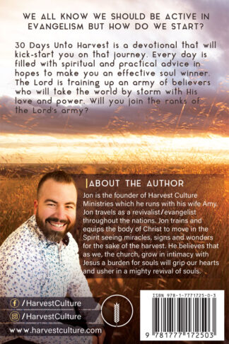 back cover of 30 days unto harvest by jon laframboise
