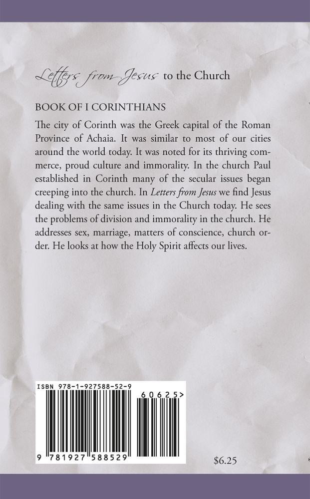 Back Cover of Letters from Jesus - I Corinthians by Glen Carlson
