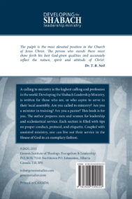 back cover of developing the shabach leadership ministry by dr. t.b neil