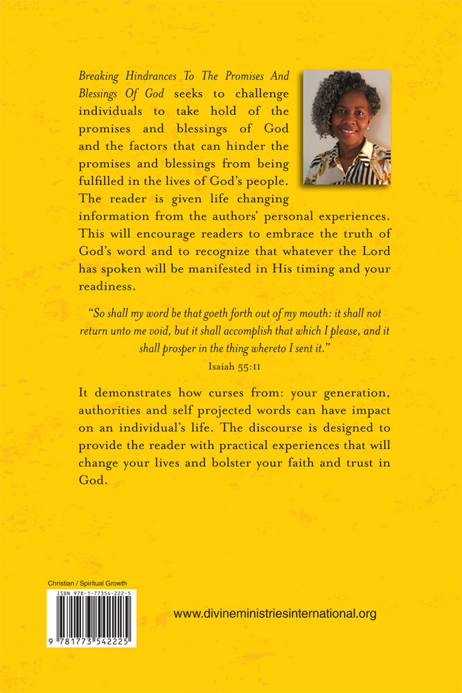 Back Cover of Breaking Hindrances to the Promises and Blessings of God by Evelyn Morris