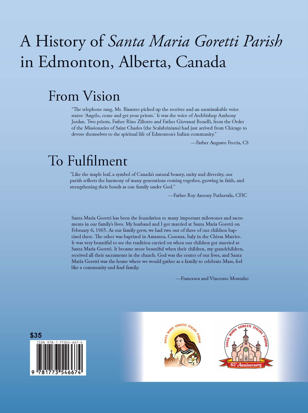 Back Cover of Edmonton's Santa Maria Goretti Catholic Parish: 65+ Years Strong by Santa Maria Goretti Parish