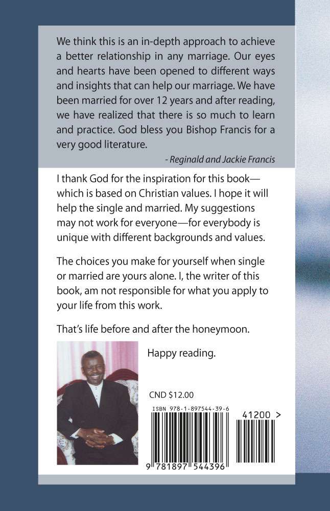 Back Cover of Life Before and After the Honeymoon by Cedric Francis