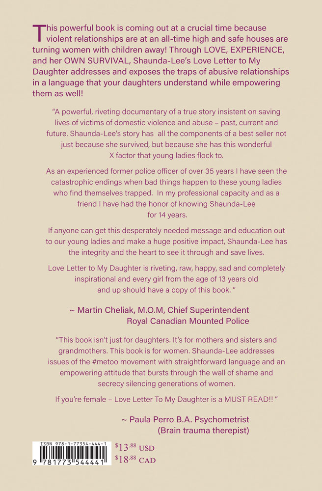 Back Cover of Letter to My Daughter: Putting an End to Generational Cycles of Abuse by Shaunda-Lee Vickery