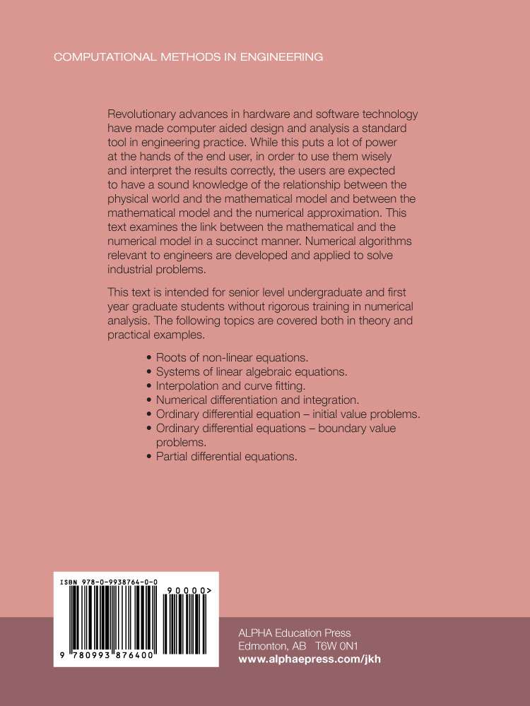 Back Cover of Computational Methods for Process Engineers by J.P, Mmbaga, K. Nandakumar, R.E. Hayes