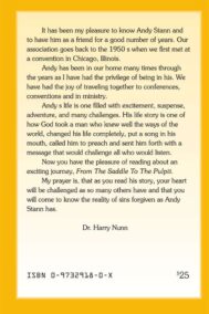 Back Cover of From the Saddle to the Pulpit by Andy Stann