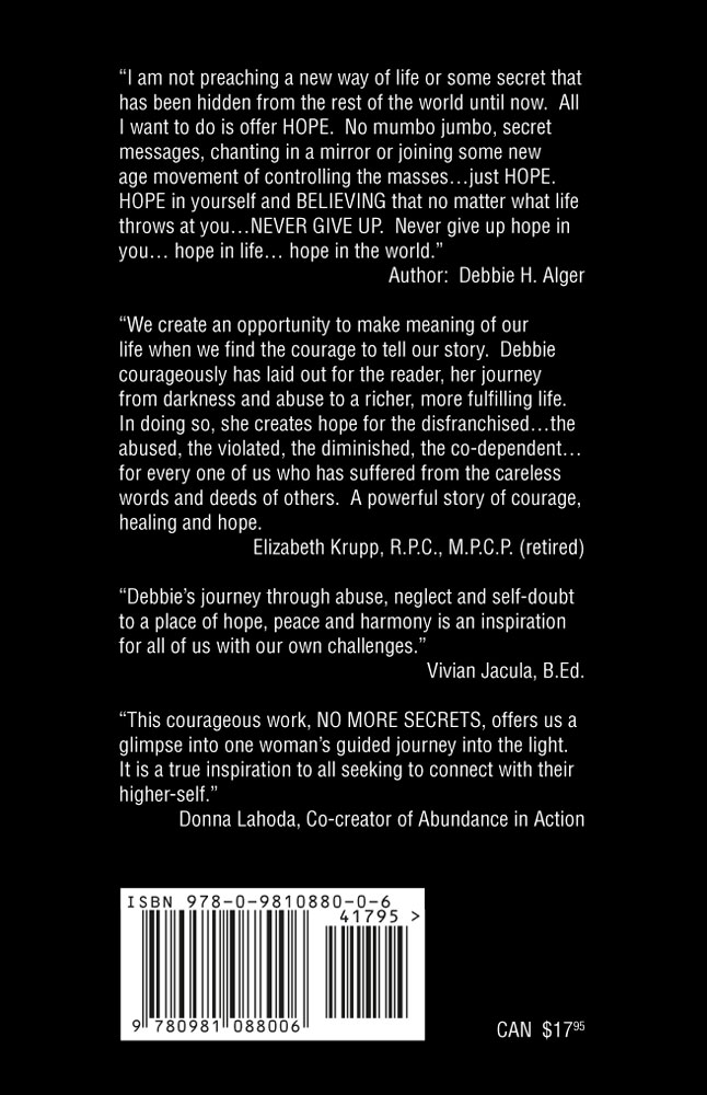Back Cover of No More Secrets By Debbie Alger