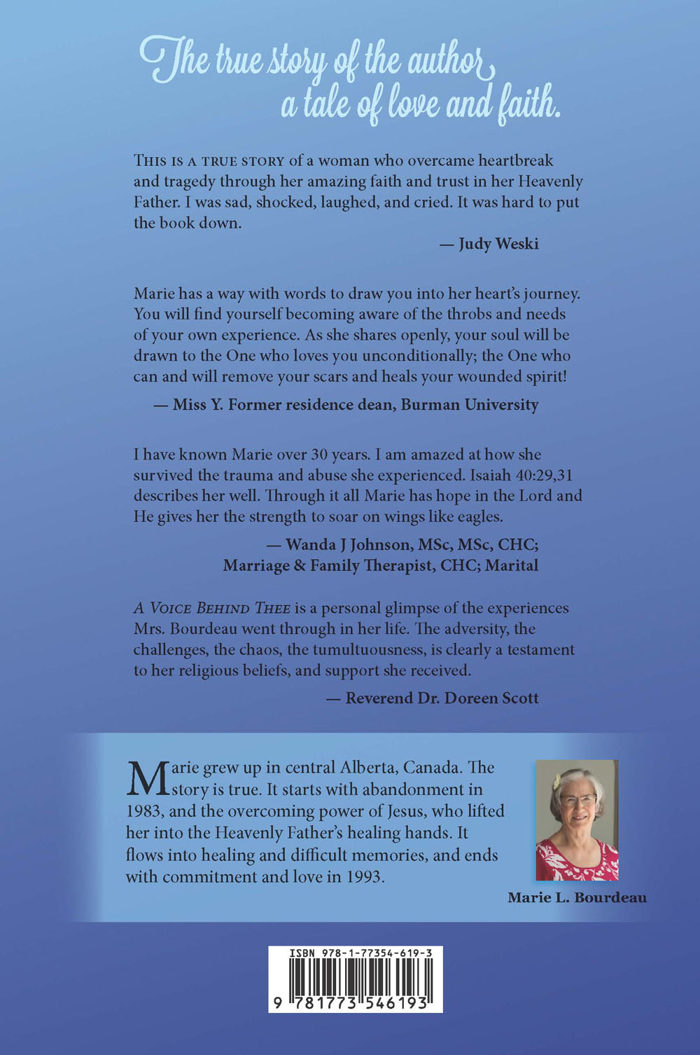 Back Cover of A Voice Behind Me by Marie Bourdeau