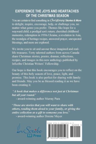 The back cover of Christmas: Stories and More by InScribe Christian Writers' Fellowship