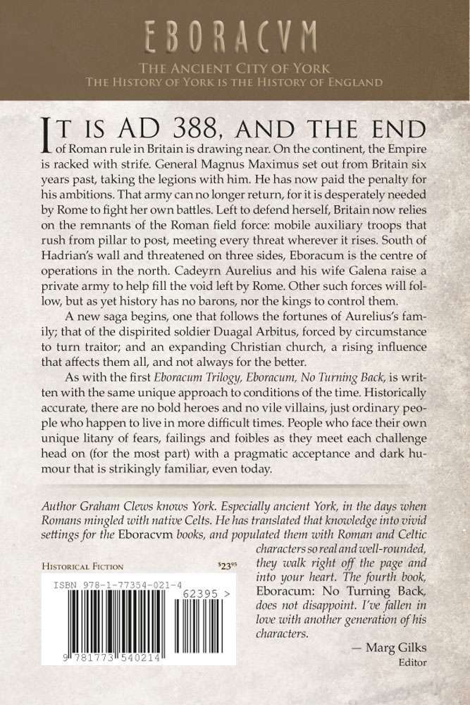 The back cover of Eboracum: Turning Point, by Graham Clews
