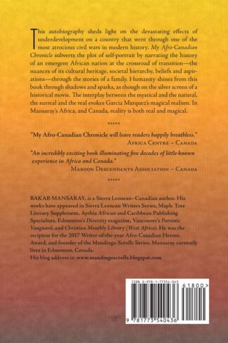 back cover of "My Afro-Canadian Chronicle" by Bakar Mansaray